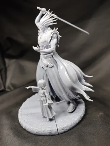 Парная 3D статуэтка Кенпачи Зараки (Kenpachi Zaraki) и Ячиру (Yachiru) из аниме Блич, фотополимерная печать и покраска