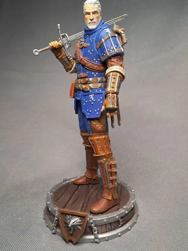 3D статуэтка Геральта (Geralt) в доспехах Школы Кота из Ведьмак 3, ручная роспись