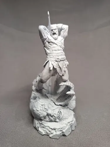 Детализированная 3D статуэтка Кратоса (Kratos) из God of War, ручная роспись татуировок и брони