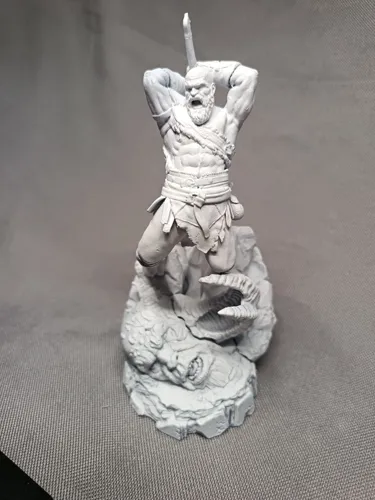 Детализированная 3D статуэтка Кратоса (Kratos) из God of War, ручная роспись татуировок и брони